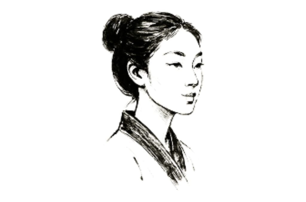 Pintura hecha con pincel de una mujer china vestida de época